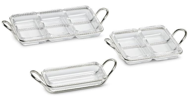 antipastiera rettangolare a filo 3 settori cristallo rect. hors d oeuvre server (3 crystal sect.) w/piping support cm. 30x15,5 - cod.