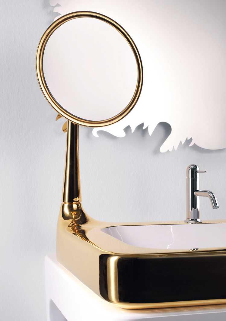 / Washbasin with magnifying mirror Organico series in 24kt hand-painted ceramic (HA16-O) Specchio medio serie Organico