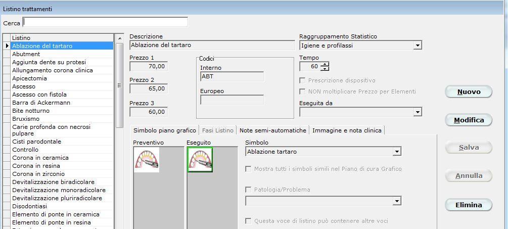 INSERIMENTO E/O MODIFICA DELLE VOCI DI LISTINO DMS è fornito con degli archivi pre-compilati fra cui il listino delle prestazioni.