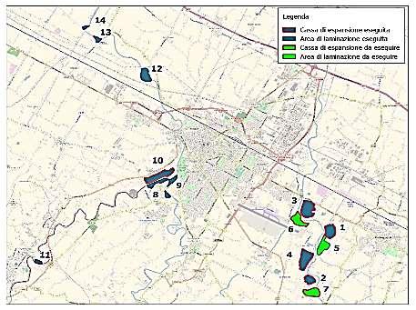 Laminazione e riqualificazione fluviale La planimetria rappresenta la città di