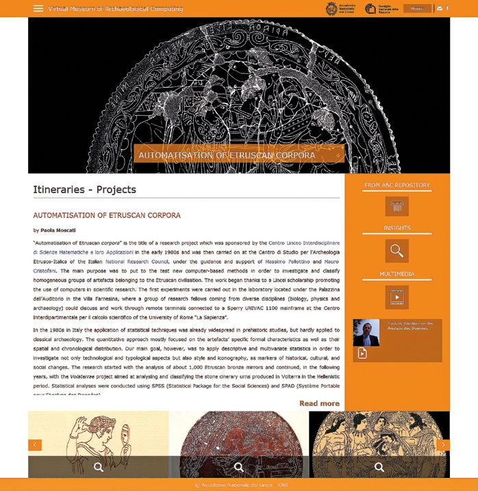 La diffusione della cultura scientifica Fig. 1 La descrizione del progetto Automatisation of Etruscan corpora nel Museo virtuale dell informatica archeologica (Moscati 2016).