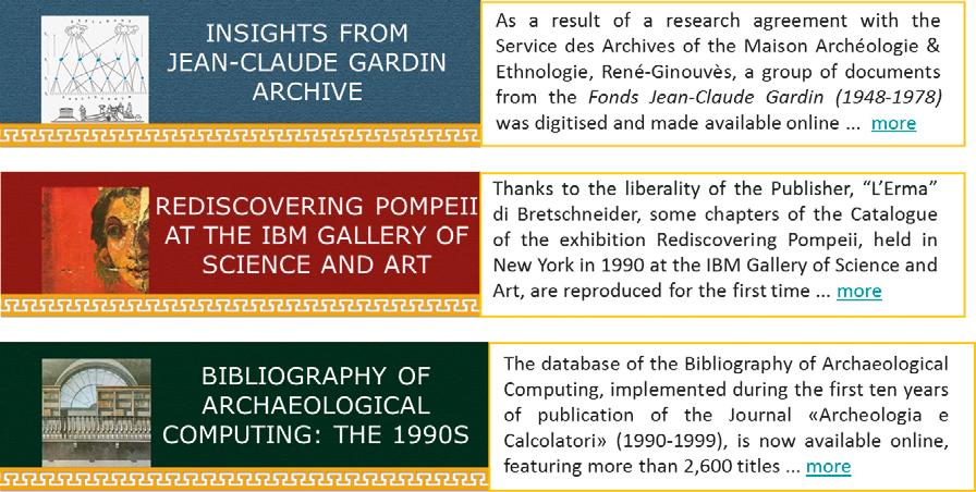 P. Moscati Fig. 2 Alcuni degli highlights segnalati nella homepage del Museo virtuale dell informatica archeologica.