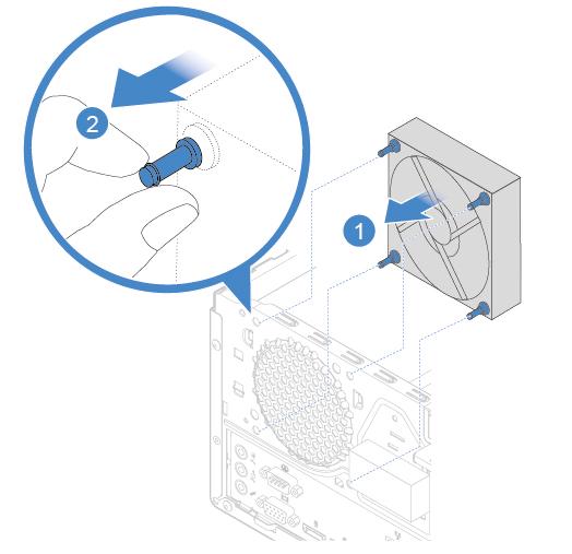 Figura 87. Installazione della ventola posteriore 6. Collegare il cavo della nuova ventola posteriore alla scheda di sistema. 7. Reinstallare i componenti rimossi.