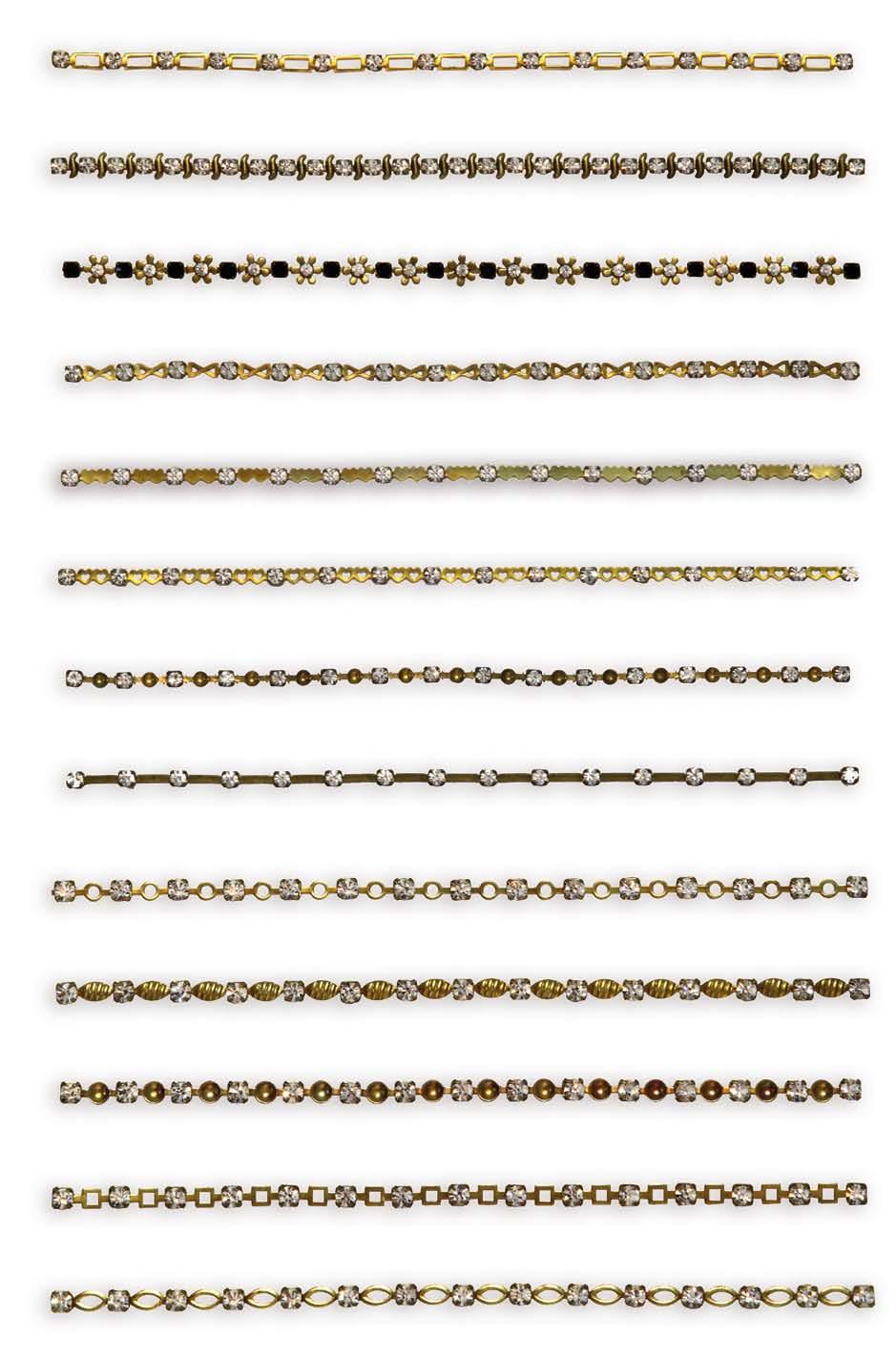 CATENA STRASS FANTASIA FANTASY CRYSTAL CHAIN Montato a macchina Mechanical fitter rettangolo pp 24 ondina pp 24 fiore pp 24 nastrino pp 24 doppio cuore