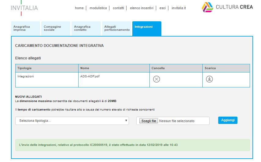 Figura 20 Data e ora invio integrazioni 5 Contratto Il proponente, dopo aver ricevuto il