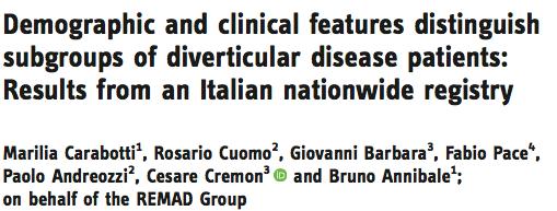 Patients baseline characteristics (n=1217) Female 556(45.7%) Age, mean years 66.1± 9.9 BMI Kg/m 2 26.1±3.9 Reasons for diagnosis Diverticulosis SUDD Previous Diverticulitis 705 (57.9%) 300 (24.