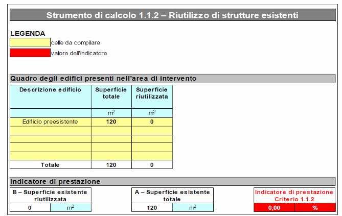 MODULO STRUMENTO DI CALCOLO: Esempi fogli di calcolo: Superficie totale lorda dell edificio preesistente Sup.