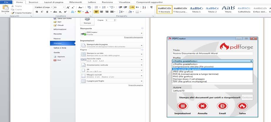 scaricare e installare PDF Creator da questo link: https://sourceforge.