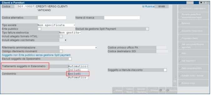 Per escludere un cli/for dell elaborazione, occorre modificare il parametro Trattamento soggetto in Esterometro presente nella pagina