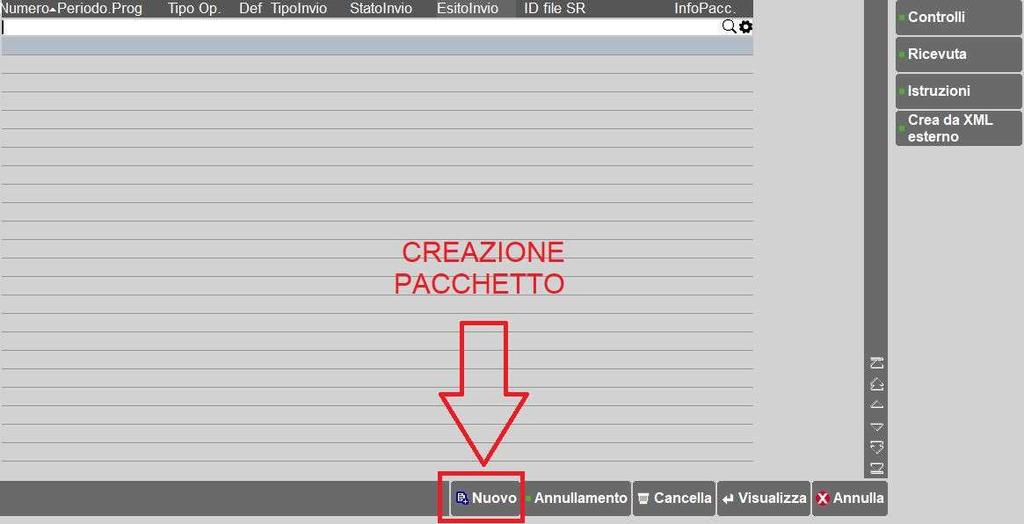 CREAZIONE/GESTIONE PACCHETTI DATI DA TRASMETTERE Nel menù specificato si creano i pacchetti dati da trasmettere successivamente.