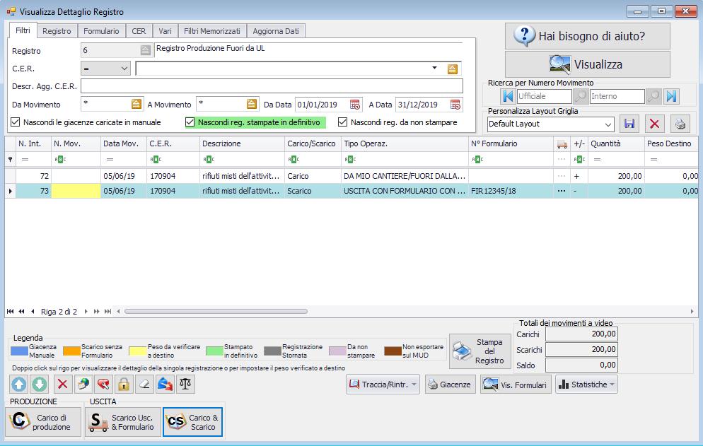 Introduzione alla schermata Visualizza Dettaglio Registro Voce di menu: Registro > Gestione Registri.