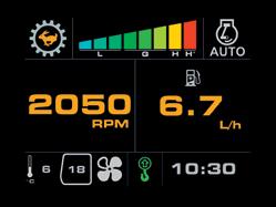 4 5 Per risparmiare carburante, la tecnologia JCB riduce automaticamente la velocità del motore al minimo quando l'impianto idraulico non è in funzione.