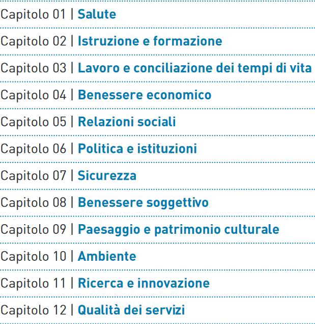 Le misure del benessere equo e sostenibile in Italia BES: sistema articolato in 12 domini e 130 indicatori, che tengono