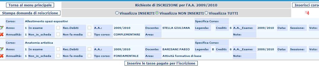 Compilato il Piano di studi è comunque possibile modificare il docente degli insegnamenti scelti selezionando l icona di Mod.