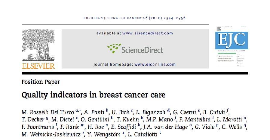 1. REVISIONE DELLA LETTERATURA E SELEZIONE Linee guida EUSOMA European Society of Breast Cancer