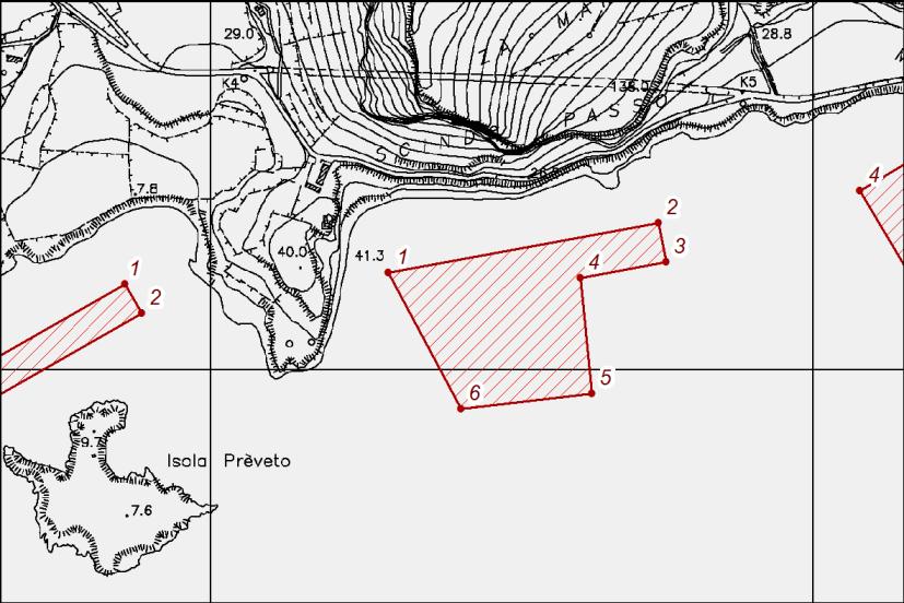 g. Scindo Passo (Zona C, Isola di Favignana); 1 N37 55' 5,702" E12 18' 26,249" 2 N37 55' 8,823"