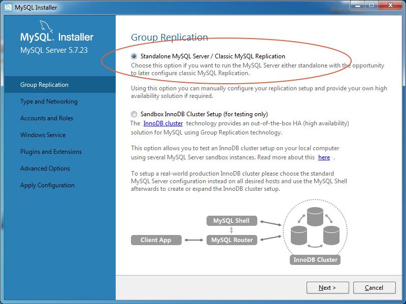 Usare la freccia per selezionare la voce MySQL Server 5.7 nell elenco Product / Features to be installed (parte destra) e cliccare su Next. Seguire i passaggi e installare.