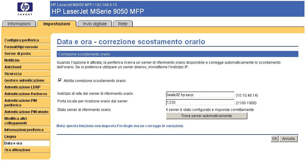 Figura 3-18 Schermata Formato Data/Ora Correzione scostamento orario Utilizzare la schermata Data e ora - correzione scostamento orario per attivare la correzione dello scostamento