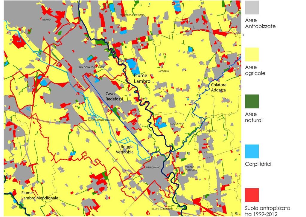 V A R I A Z I O N E U S O D E L S U O L O Nel periodo 1999-2012, incremento delle superfici antropizzate + 450 ha.