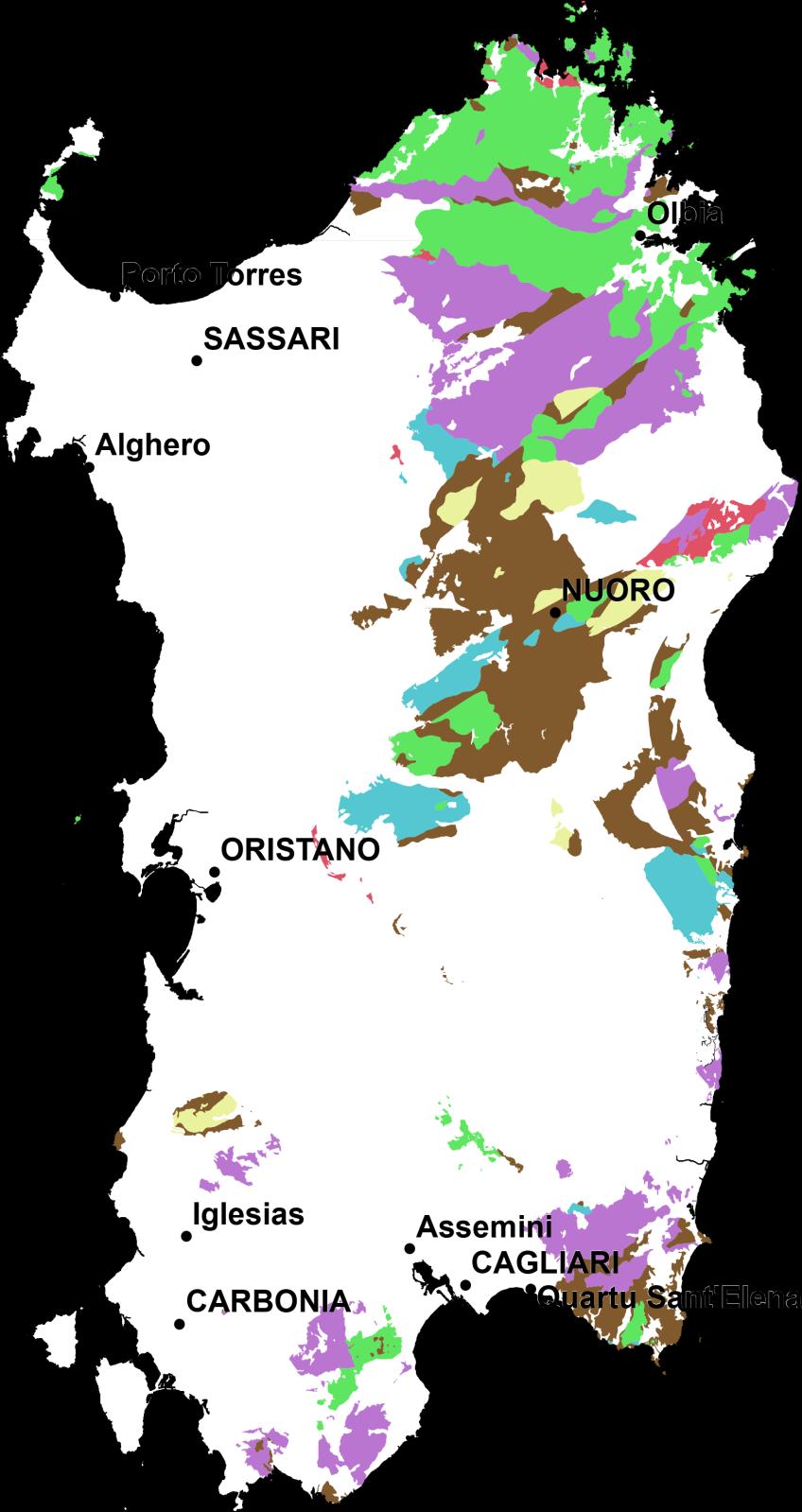 La carta geologica di riferimento Secondo la Carta Geologica della Sardegna a scala 1:250.