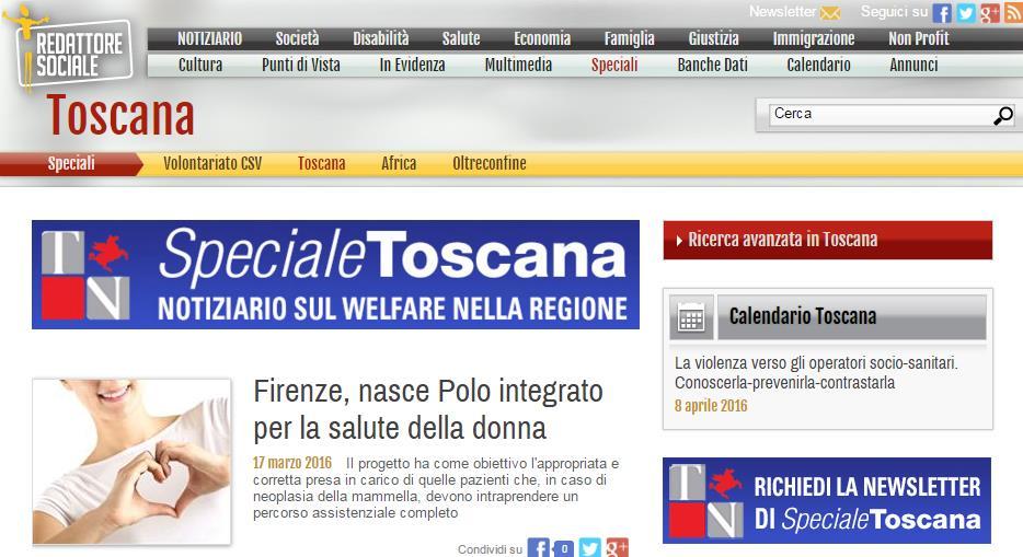 3. Pubblicazione di speciali online Regione Toscana Produzione dello Speciale Toscana", promosso