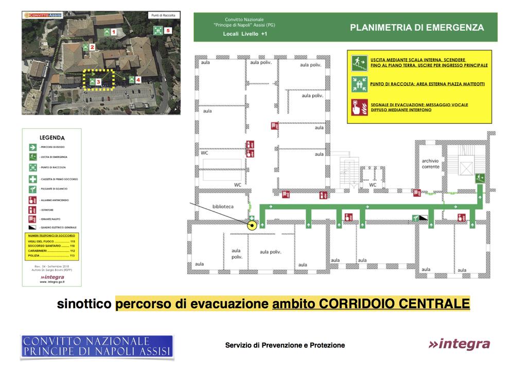 SINOTTICO PERCORSI DI EMERGENZA E PUNTI DI RACCOLTA INTEGRATI DA GRAFICA (estratti da planimetrie di emergenza) PIANO E SCUOLA SETTORE Primo- SCUOLA PRIMARIA CORRIDOIO PRINCIPALE tel.