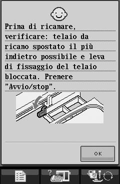 PRIMA DI RICAMARE $ Accendere l interruttore generle dell mcchin.! Srà visulizzto il messggio seguente. % Premere. ATTENZIONE Rimuovere sempre il telio d ricmo prim di premere.