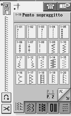 CUCITURA DI PUNTI Soprggitto con il piedino premistoff J Punto Nome del punto Punto soprggitto Piedino premistoff Appliczioni Cuciture rinforzte di tessuti elstici Lrghezz del punto [mm (in)]