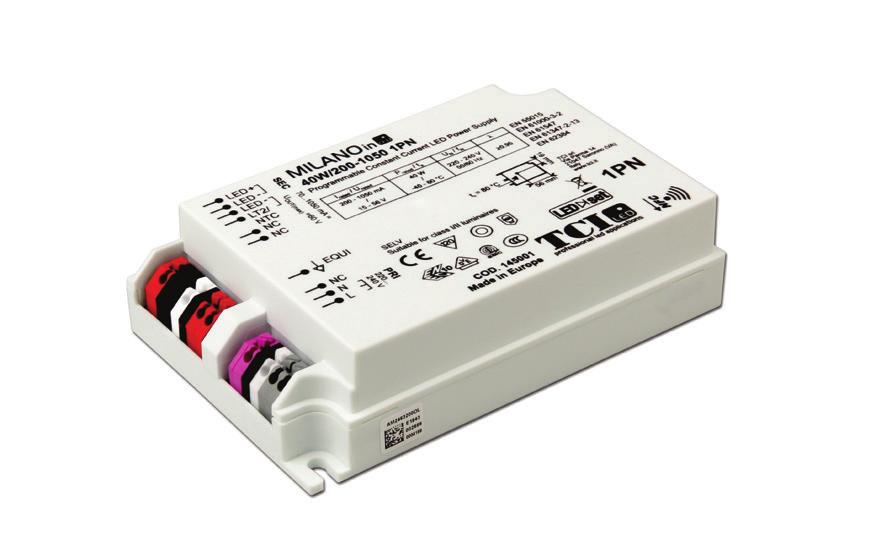 E Available 1P - 20 - - 75-110 Direct current dimmable electronic drivers Alimentatori elettronici regolabili in corrente continua Made Made in in Europe Italy 1P 2P RIPPE FREE 10 (2) (3) DIM-TO-ARM