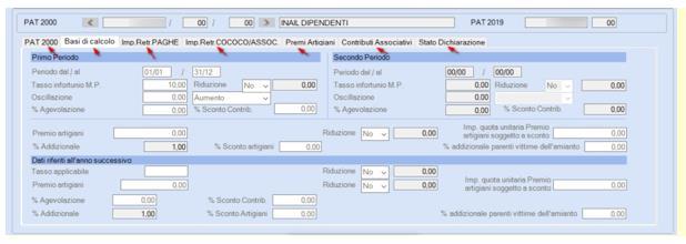 Videata di esempio Tramite un'unica finestra di dialogo è possibile gestire tutte le sezioni della Gestione Autoliquidazione: E' inoltre possibile: Effettuare l'acquisizione delle basi di calcolo dal