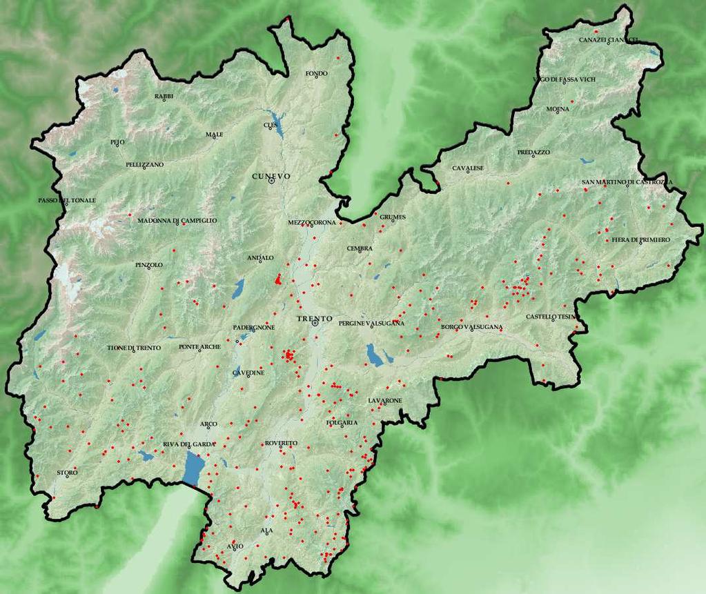 FULMINI Figura 25: Distribuzione spaziale dei fulmini registrati in Trentino in aprile 2019 Nel mese di aprile 2019 sono stati registrati 431
