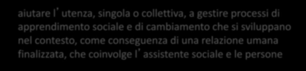 O B I E T T I V I aiutare l utenza, singola o collettiva, a gestire processi di apprendimento sociale e di cambiamento