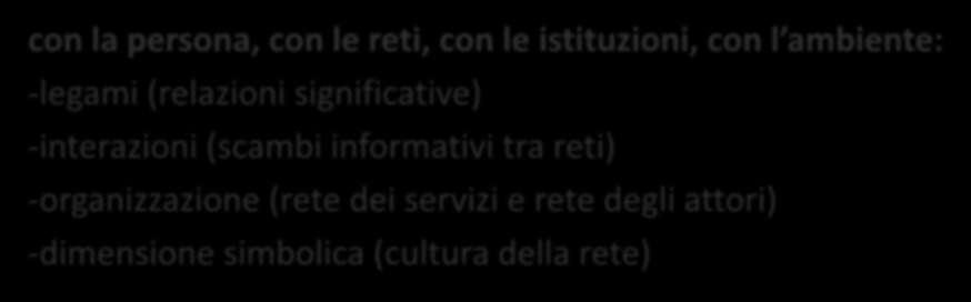 orientamenti: TERAPEUTICO (OPERATORE = TERAPEUTA) DISEGNO ORGANIZZATIVO A RETE (OPERATORE = ORDINATORE)