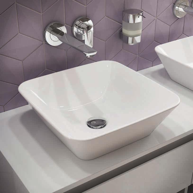 I lavabi da appoggio Connect AIR, disponibili nella forma rettangolare e quadrata, hanno un bordo ultra sottile,