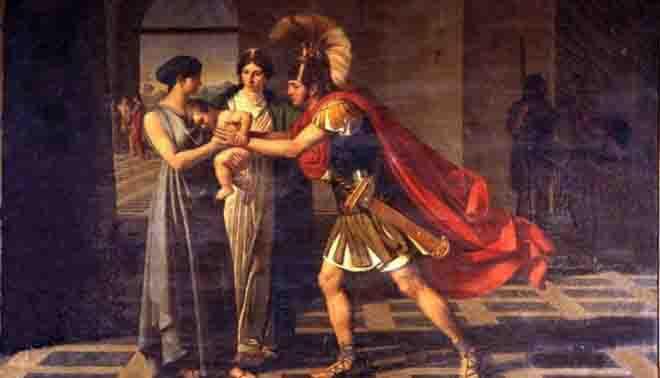 ANDROMACA Andromaca deriva dal greco e significa colei che combatte gli uomini, è un personaggio della mitologia greca, figlia del re di Tebe Ipoplacia Eezìone, moglie di Ettore.
