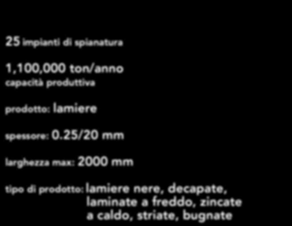 25 impianti di spianatura 1,100,000 ton/anno capacità produttiva prodotto: lamiere spessore: 0.