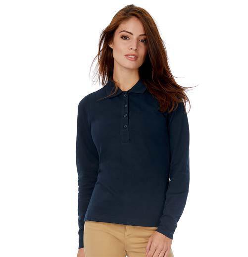 132 BCPW456 POLO/manica lunga Safran Pure LSL /Women Polo donna maniche lunghe, 100% cotone preristretto ritorto ad anelli, 4 bottoni tono su tono, taglio femminile, spacchetti laterali, collo in