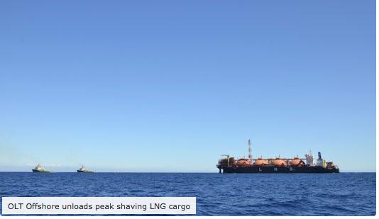 03-01-2018 LNG World News OLT OFFSHORE UNLOADS PEAK SHAVING LNG CARGO OLT OFFSHORE LNG TOSCANA COMPLETED THE DISCHARGE OF LIQUEFIED NATURAL GAS SET FOR THE PEAK SHAVING SERVICES ON DECEMBER 30, 2017