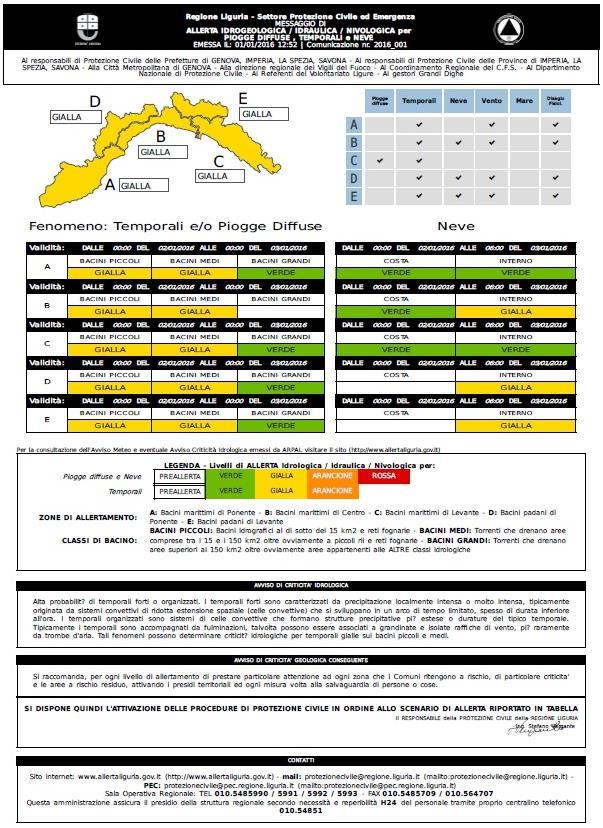 Quando, in base all aggiornamento delle previsioni meteorologiche, si ritiene l evento concluso e possono rientrare le procedure straordinarie di Protezione Civile, viene emesso dalla PC-RL il