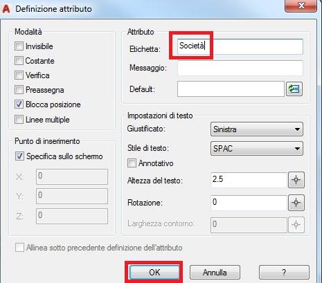 attributo: Digitare Società nel campo Etichetta