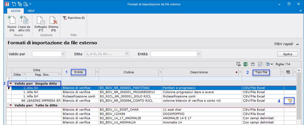 Acquisizione dall'esterno 2018.7: Nuova gestione Formati di Importazione da file esterno. 1.