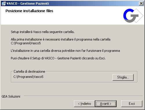 5. Si consiglia di NON cambiare la cartella di destinazione dei files di installazione, fare click su Avanti per continuare 6.