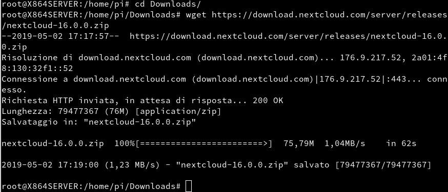 Spostiamo il file.zip nella cartella del server: mv nextcloud-16.0.