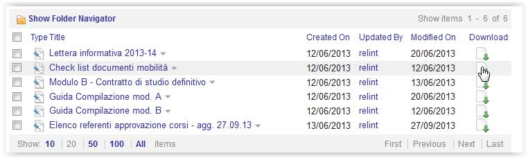 Per scaricare un documento basta cliccare sull icona nella colonna Download.