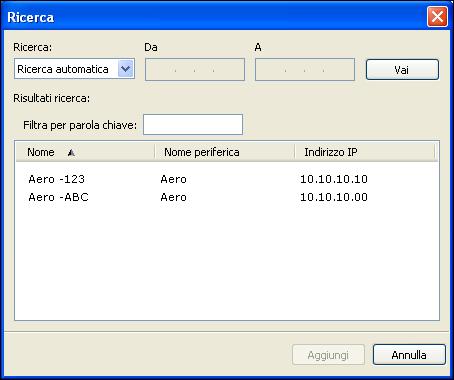 COMMAND WORKSTATION 17 Vengono visualizzati tutti i server disponibili. Per ricercare un server specifico, digitare il nome del server nel campo Filtra per parola chiave.