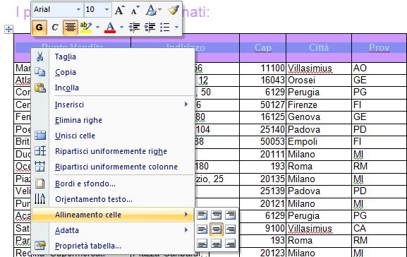 AM3 Elaborazione testi livello avanzato 21 Figura 3.16 Allineamento celle.