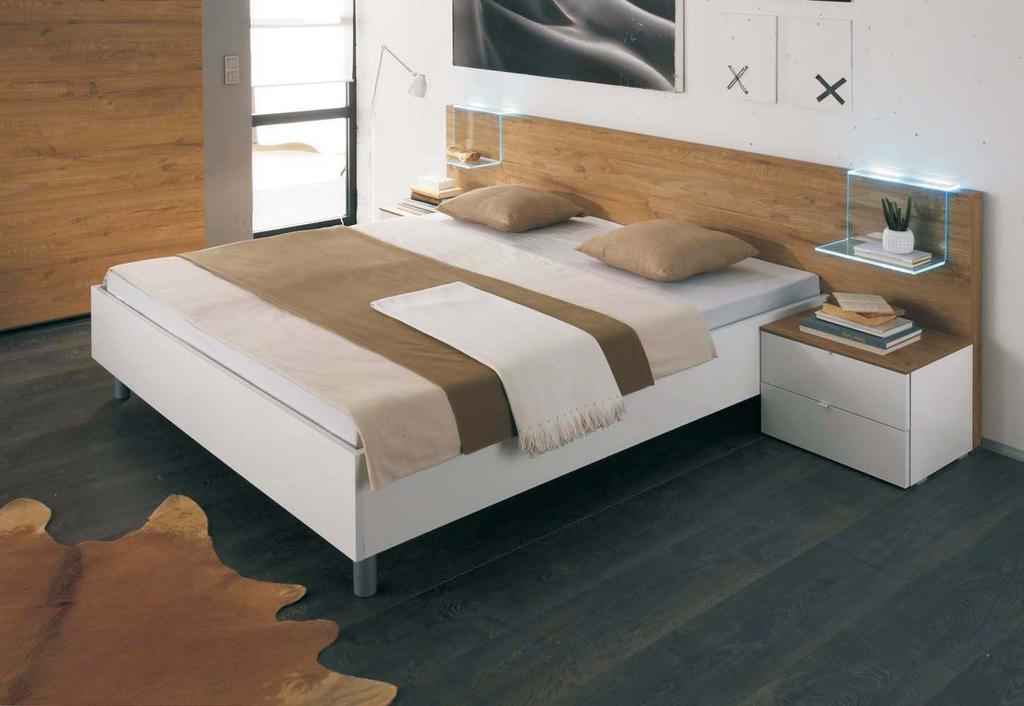 Letto TAMBURA bianco/ rovere miele da 160 172,00 269/85/211 cm Comodino 2 cassetti con top montato X 2