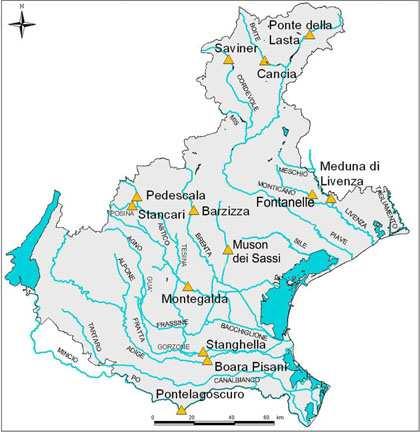 Situazione corsi d acqua al 31 gennaio 214 Stazioni di monitoraggio della portata nei corsi d acqua più significativi per la valutazione della risorsa idrica.