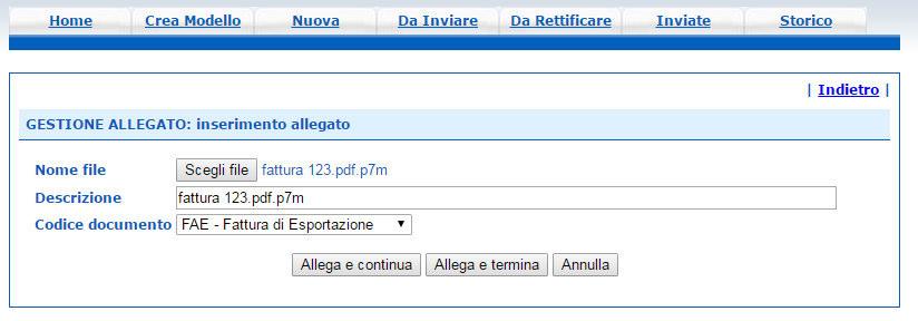 Cert O Allegare files 1. Selezionare file 2. I serire u a des rizio e dell allegato 3.