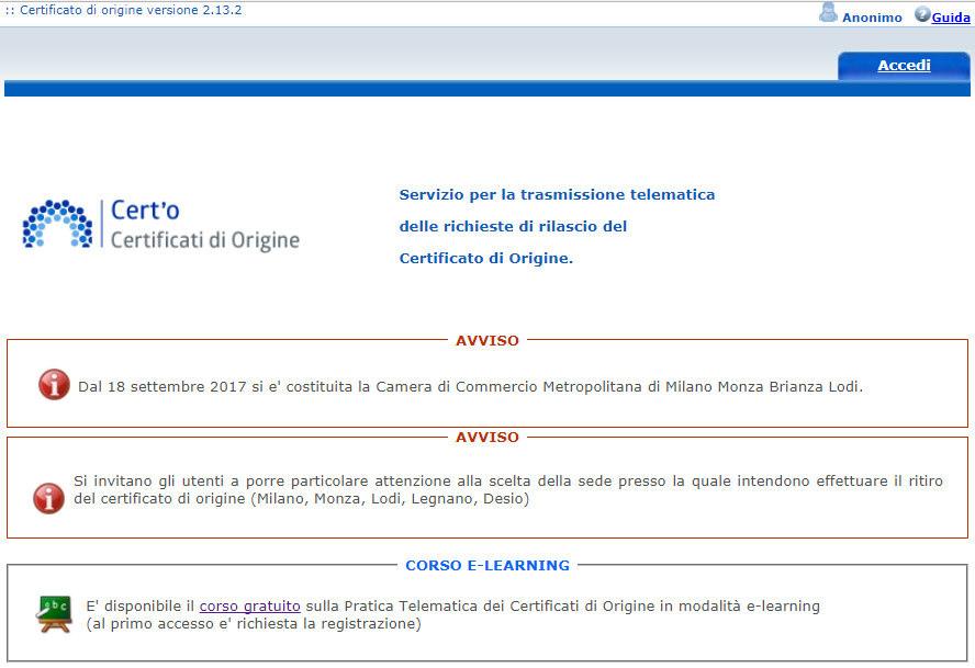 Cert O Creazione della pratica 2 Per proseguire cliccare su: Accedi E dispo i ile il corso online